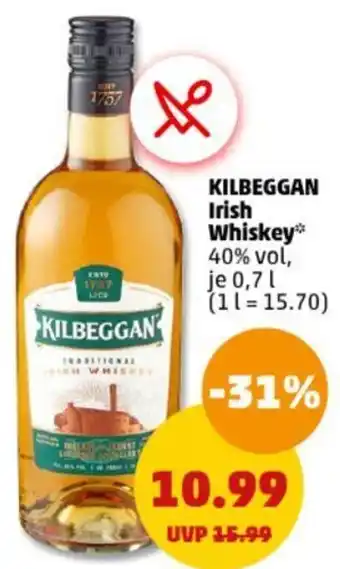 PENNY KILBEGGAN Irish Whiskey 0,7 L Angebot