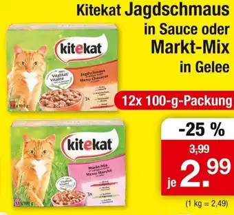 Zimmermann Kitekat Jagdschmaus in Sauce oder Markt-Mix in Gelee 12x100 g Packung Angebot