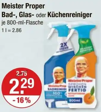 V Markt Meister Proper Bad, Glas oder Küchenreiniger 800 ml Flasche Angebot