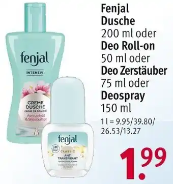 Rossmann Fenjal Dusche 200 ml oder Deo Roll-on 50 ml oder Deo Zerstäuber 75 ml oder Deospray 150 ml Angebot