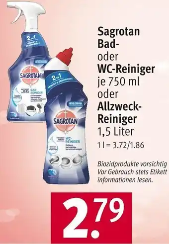 Rossmann Sagrotan Bad-oder WC-Reiniger 750 ml oder Allzweck-Reiniger 1,5 Liter Angebot