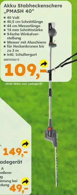 Globus Baumarkt Primaster Akku Stabheckenschere ,,PMASH 40" Angebot