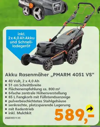 Globus Baumarkt Primaster Akku Rasenmäher „PMARM 4051 VS" Angebot