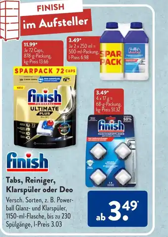 Aldi Süd finish Tabs, Reiniger, Klarspüler oder Deo Angebot