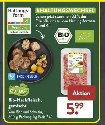 Aldi Süd Bio-Hackfleisch, gemischt Vom Rind und Schwein, 800-g-Packung Angebot