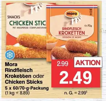 Famila Nord West Mora Rindfleisch Kroketten oder Chicken Sticks 5 x 60/70-g-Packung Angebot