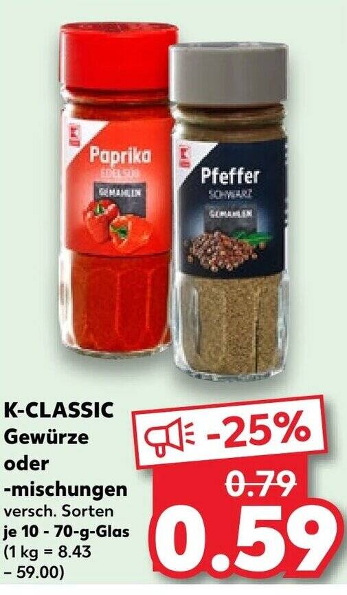 K-CLASSIC Gewürze oder -mischungen 10-70 g Glas Angebot bei Kaufland
