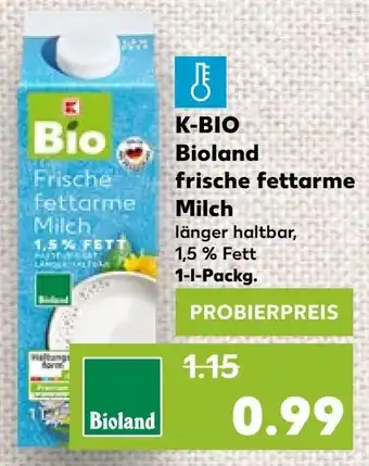 Kaufland K-BIO Bio Bioland Frische fettarme Milch 1 l Packg. Angebot