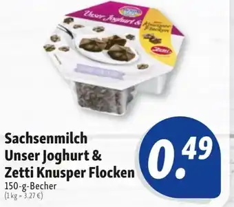 Nah & Frisch Sachsenmilch Unser Joghurt & Zetti Knusper Flocken 150 g Becher Angebot