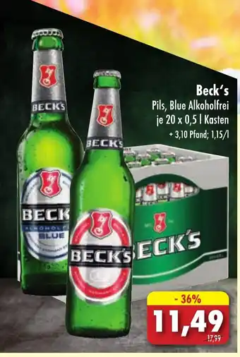 Lösch Depot Beck's Pils, Blue Alkoholfrei 20 x 0,5 | Kasten Angebot