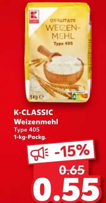 Kaufland K-CLASSIC Weizenmehl Type 405 1-kg-Packg. Angebot