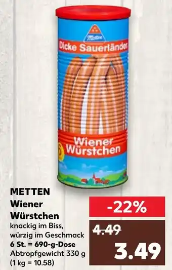 Kaufland METTEN Wiener Würstchen 690 g Dose Angebot