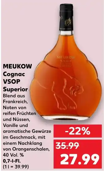 Kaufland MEUKOW Cognac VSOP Superior 0,7 L-Fl. Angebot