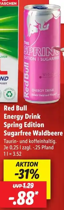 Lidl Red Bull Energy Drink Spring Edition Sugarfree Waldbeere 0,25 L Angebot