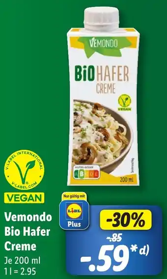 Lidl Vemondo Bio Hafer Creme 200 ml Angebot