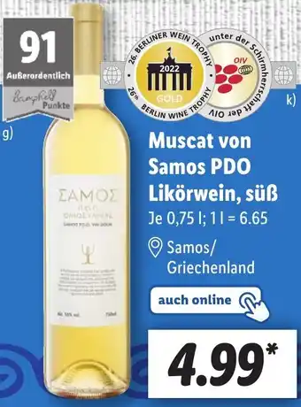 Lidl Muscat von Samos PDO Likörwein, süß 0,75 L Angebot