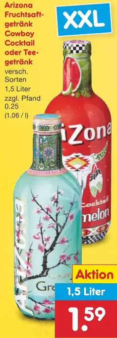 Netto Marken-Discount Arizona Fruchtsaftgetränk Cowboy Cocktail oder Teegetränk 1,5 Liter Angebot