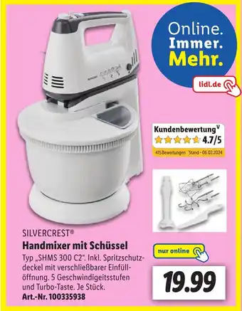 Lidl SILVERCREST Handmixer mit Schüssel ,,SHMS 300 C2" Angebot