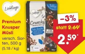 Netto Marken-Discount Lieblings Premium Knusper Müsli 500 g Angebot