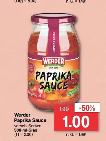 Famila Nord West Werder Paprika Sauce versch. Sorten 500-ml-Glas Angebot