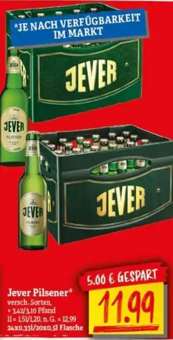 NP Discount Jever Pilsener 24x0,33 L/20x0,5 L Flasche Angebot