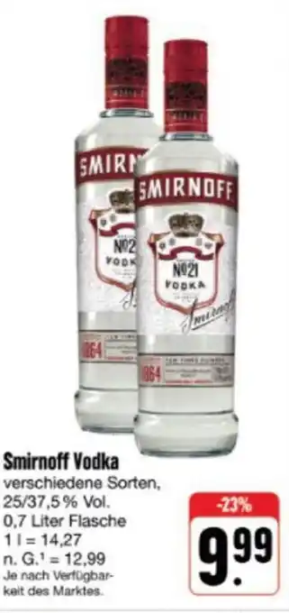 nah & gut Smirnoff Vodka 0,7 Liter Flasche Angebot