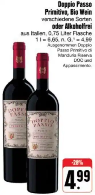 nah & gut Doppio Passo Primitivo, Bio Wein oder Alkoholfrei 0,75 Liter Flasche Angebot