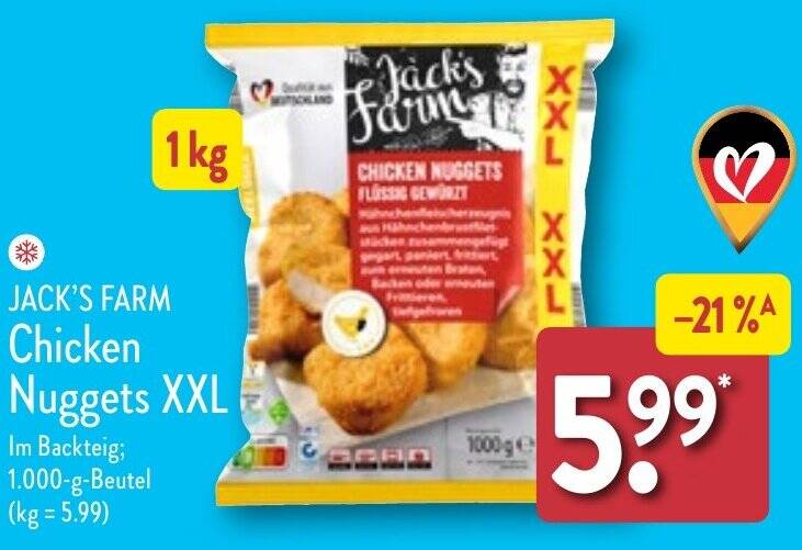 JACK'S FARM Chicken Nuggets XXL 1.000 g Beutel Angebot bei Aldi Nord