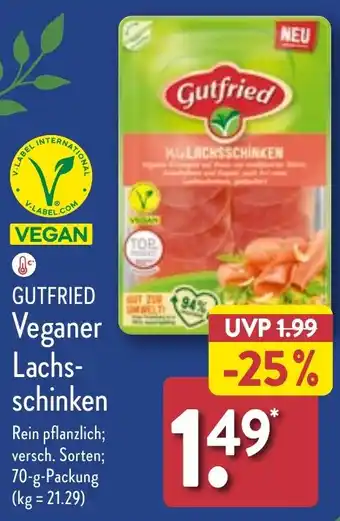 Aldi Nord GUTFRIED Veganer Lachs-schinken70-g-Packung Angebot