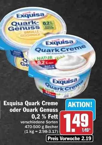 Hit Exquisa Quark Creme oder Quark Genuss Fett 475-500 g Becher Angebot