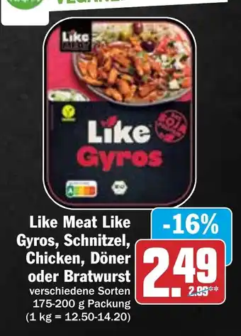 Hit Like Meat Like Gyros, Schnitzel, Chicken, Döner oder Bratwurst 175-200 g Packung Angebot