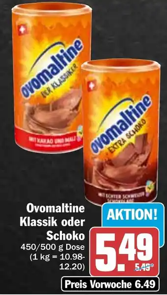 Hit Ovomaltine Klassik oder Schoko 450/500 g Dose Angebot