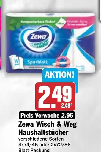 Hit Zewa Wisch & Weg Haushaltstücher 4x74/45 oder 2x72/86 Blatt Packung Angebot