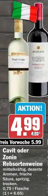 Hit Cavit oder Zonin Rebsortenweine 0,75 L Flasche Angebot