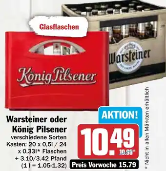 Hit Warsteiner oder König Pilsener 20x0,5/24x0,33 L Flaschen Angebot