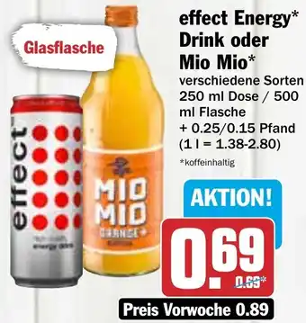 Hit effect Energy Drink oder Mio Mio 250 ml Dose/500 ml Flasche Angebot