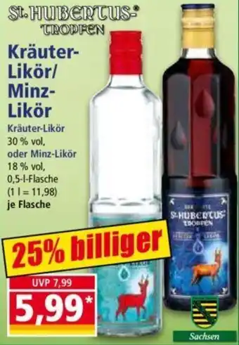 Norma St. Hubertus Tropfen Kräuter Likör/ Minz Likör 0,5 L Flasche Angebot