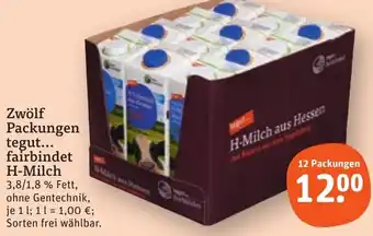 tegut Zwölf Packungen tegut fairbindet H-Milch Angebot