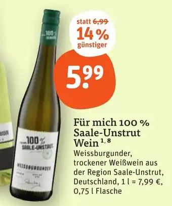 tegut Für mich 100 % Saale-Unstrut Wein 0,75 L Flasche Angebot