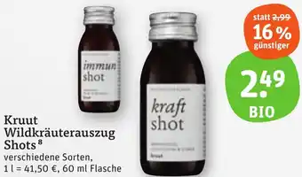 tegut Kruut Wildkräuterauszug Shots 60 ml Flasche Angebot