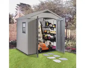 Hornbach Kunststoffhaus Keter Factor 8x6 mit Fußboden und Regal 256,5 x 182 cm beige Angebot