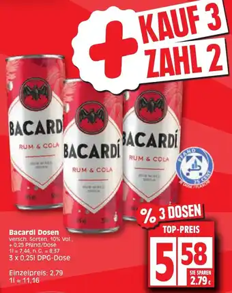 Edeka Bacardi Dosen 3x0,25 L DPG Dose Angebot