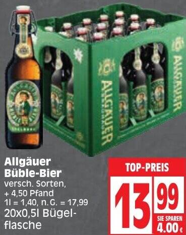 Allgäuer Büble-Bier 20x0,5 L Angebot bei Edeka
