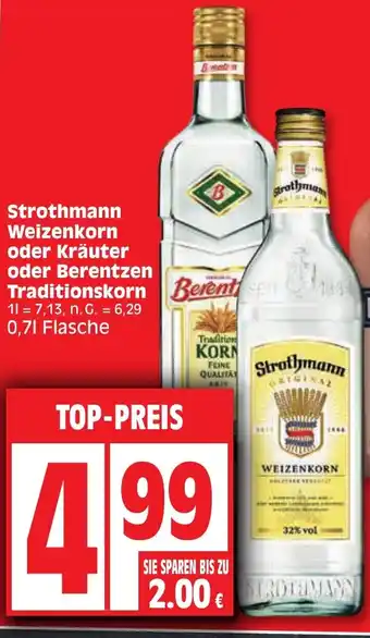 Edeka Strothmann Weizenkorn oder Kräuter oder Berentzen Traditionskorn  0,7 L Flasche Angebot