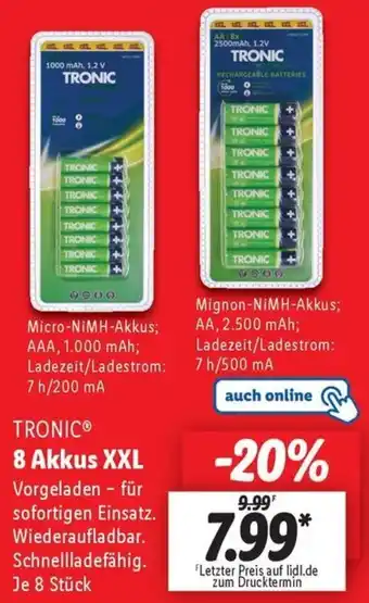 Lidl TRONIC 8 Akkus XXL Angebot