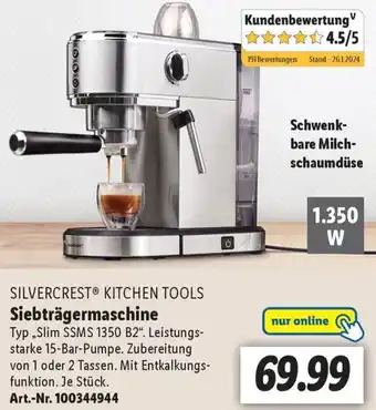 Lidl SILVERCREST KITCHEN TOOLS Siebträgermaschine ,,Slim SSMS 1350 B2" Angebot