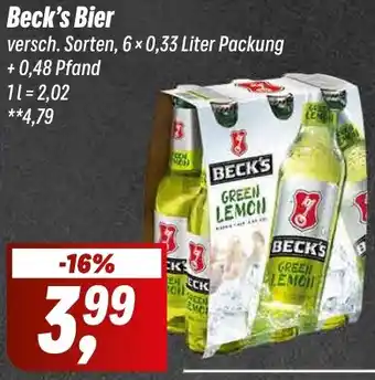 Simmel Beck's Bier 6x 0,33 Liter Packung Angebot