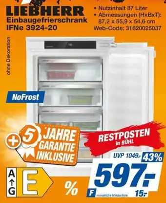 expert Octomedia LIEBHERR Einbaugefrierschrank IFNe 3924-20 Angebot