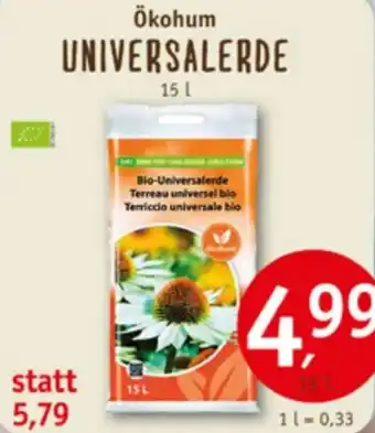 Erdkorn Biomarkt Ökohum UNIVERSALERDE 15 L Angebot