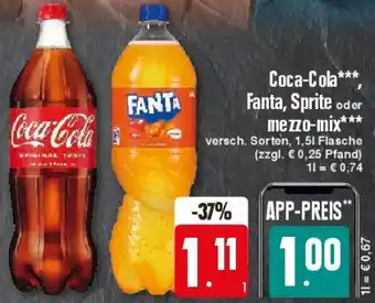 Edeka Coca-Cola, Fanta, Sprite oder mezzo mix 1,5 L Flasche Angebot